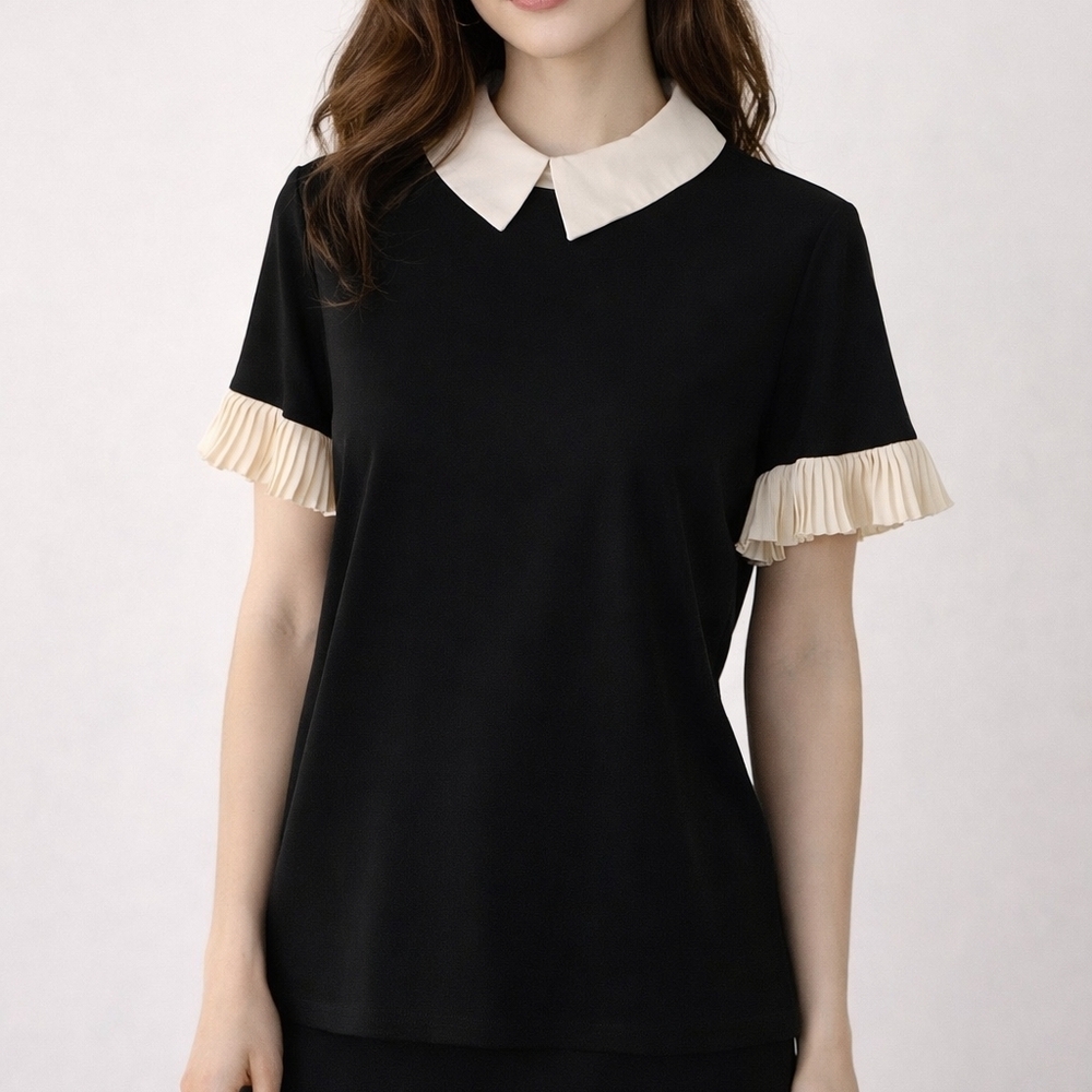 AUW Black Pleated Ruffle Sleeve Steampunk Goth Blouse Size Large